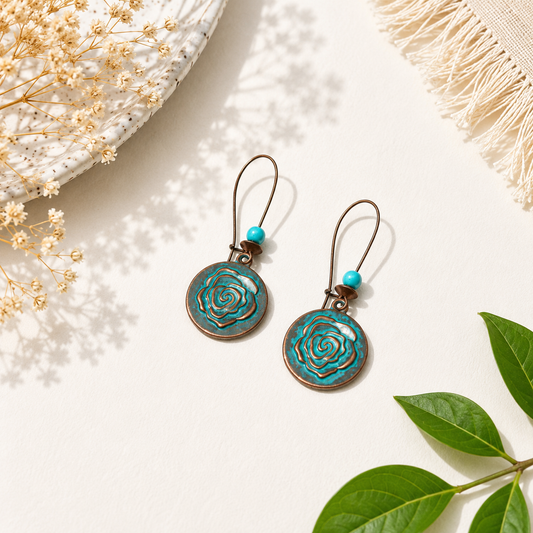 Turquoise Rose Medallion Earrings