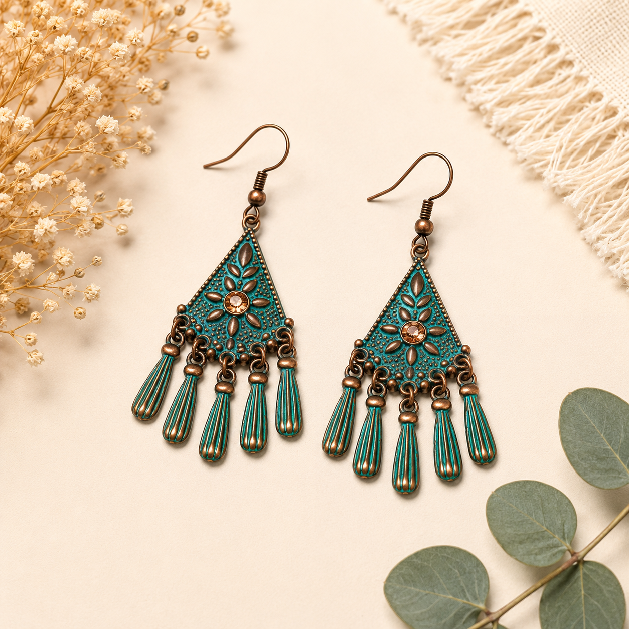 Turquoise Floral Chandelier Earrings