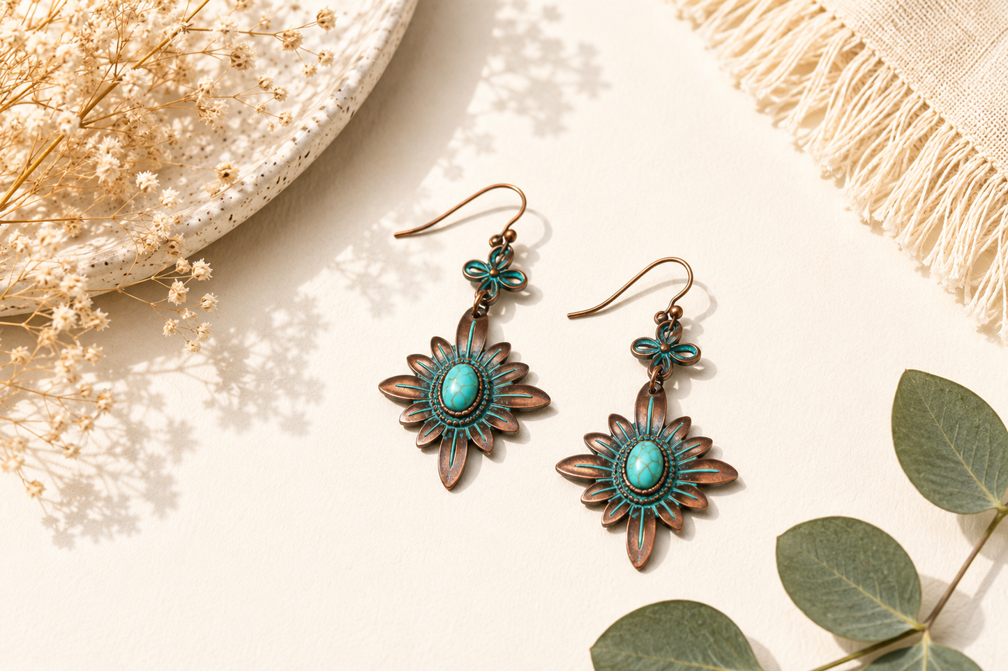 Turquoise Sunflower Drop Earrings