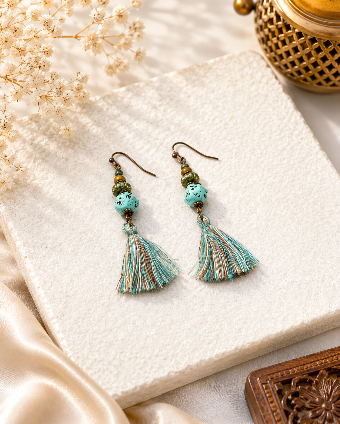 Turquoise Stone Tassel Earrings
