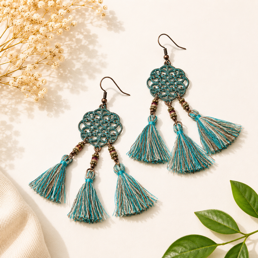 Triple Tassel Filigree Earrings