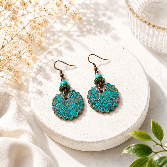 Verdigris Leaf Drop Earrings