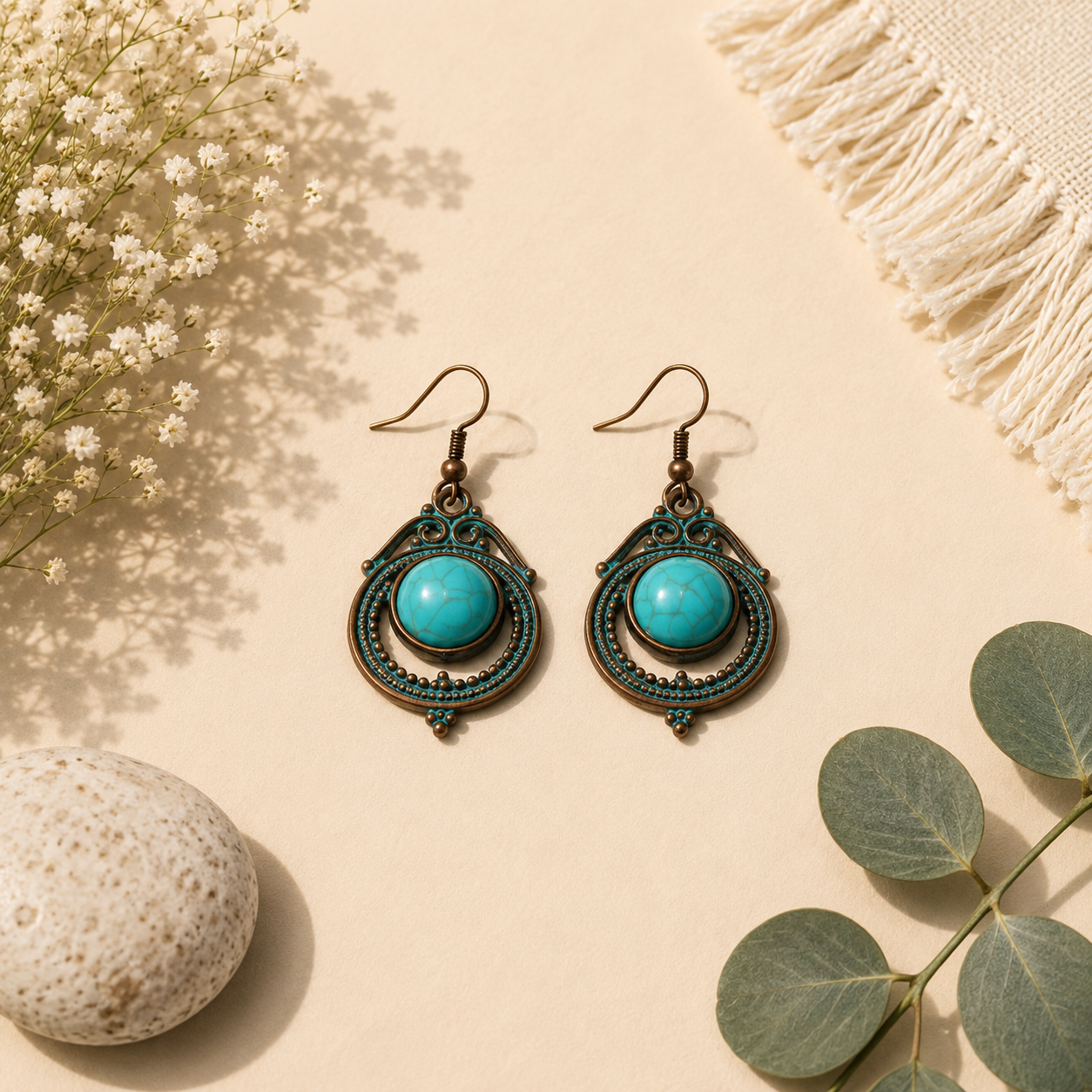 Turquoise Mandala Drop Earrings