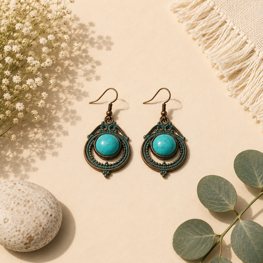 Turquoise Mandala Drop Earrings