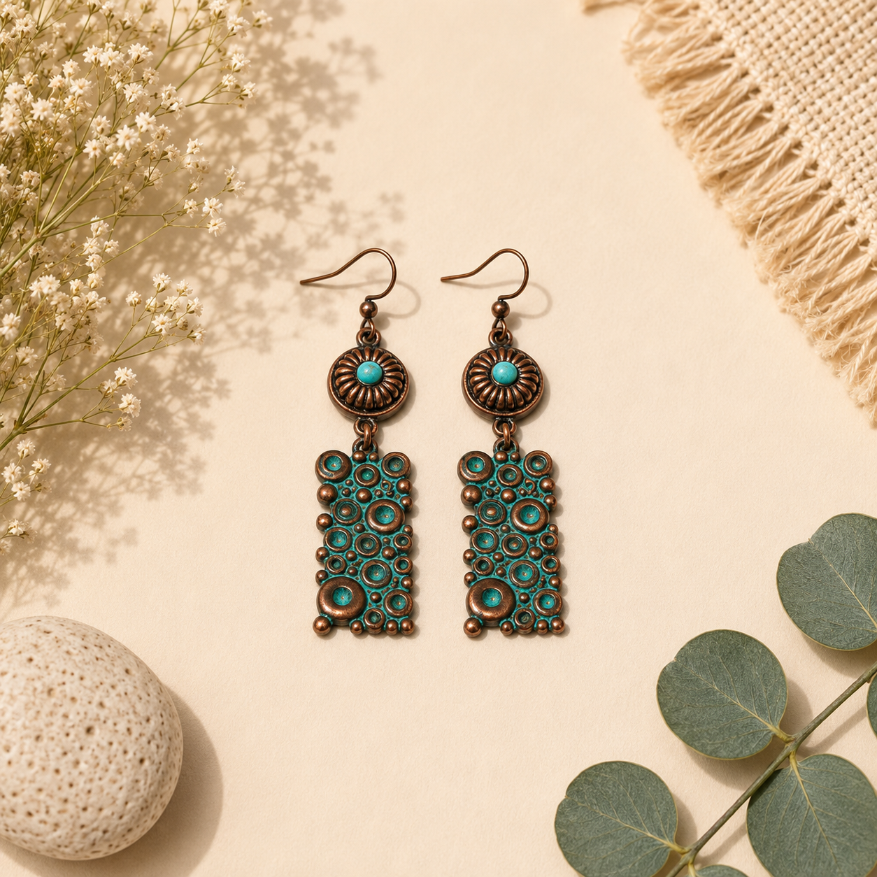 Turquoise Mosaic Rectangle Earrings