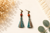 Coral Bead Tassel Earrings