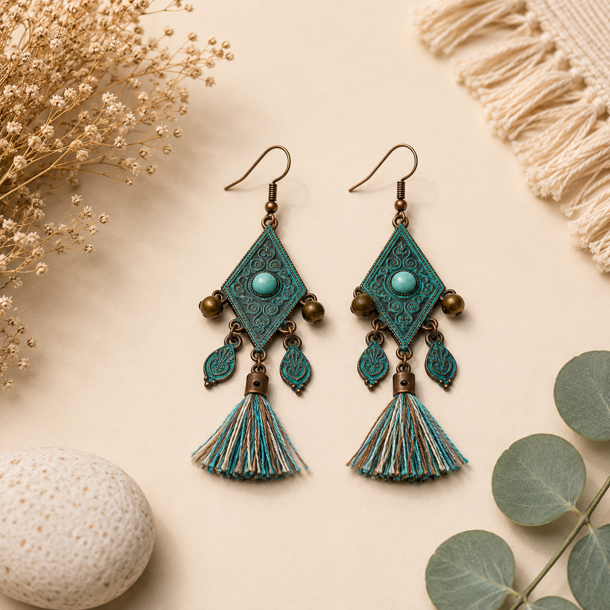 Turquoise Diamond Tassel Earrings