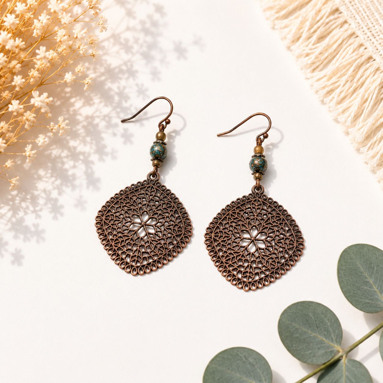 Antique Copper Filigree Earrings