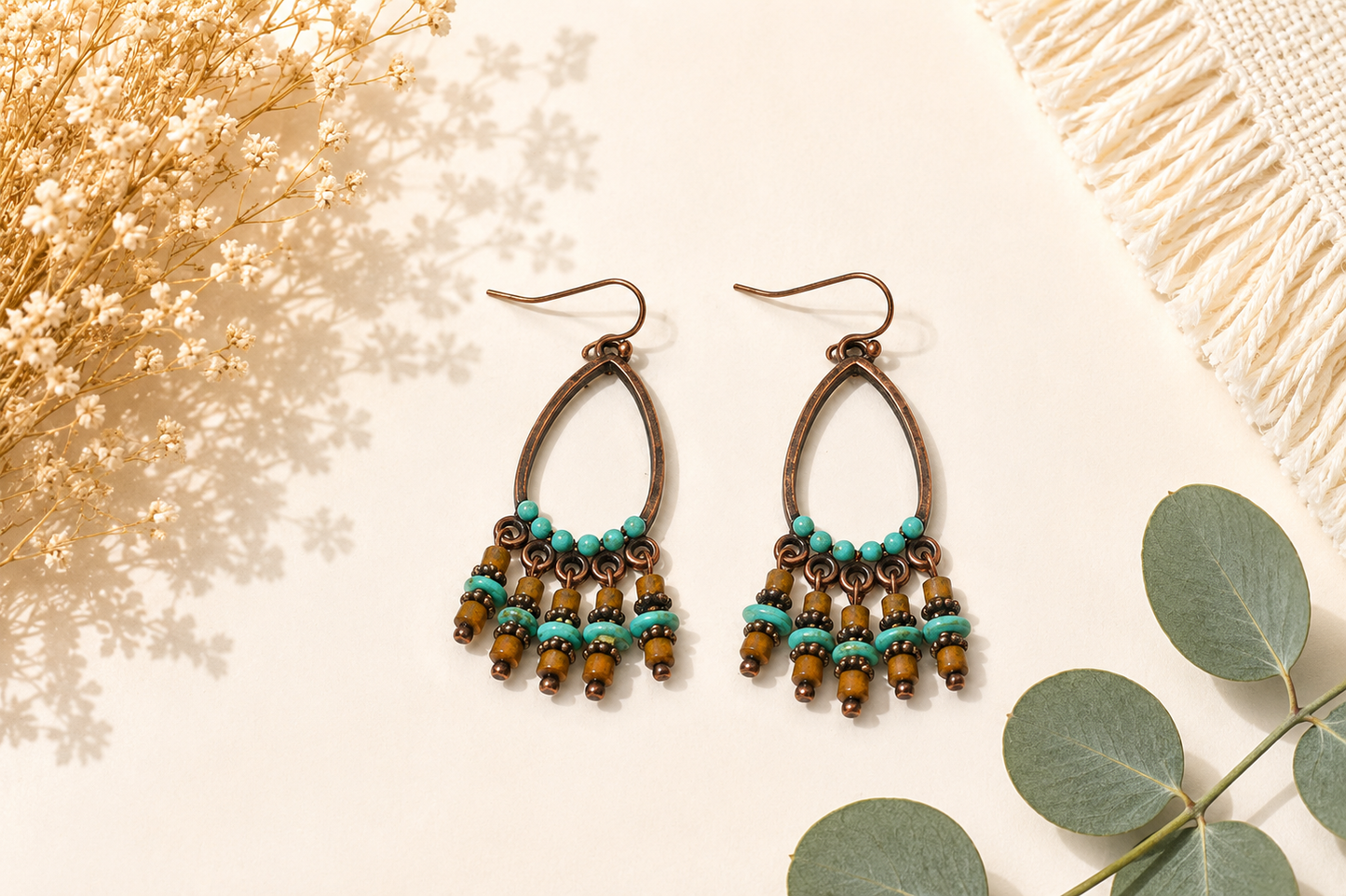 Turquoise Beaded Hoop Earrings