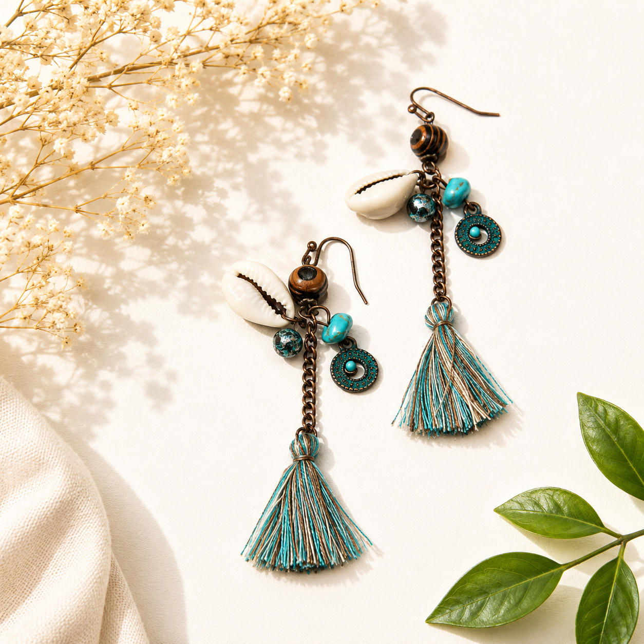 Cowrie Shell Tassel Earrings