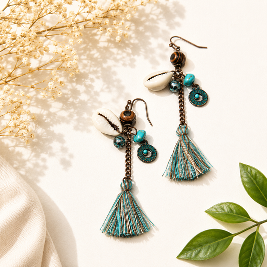 Cowrie Shell Tassel Earrings