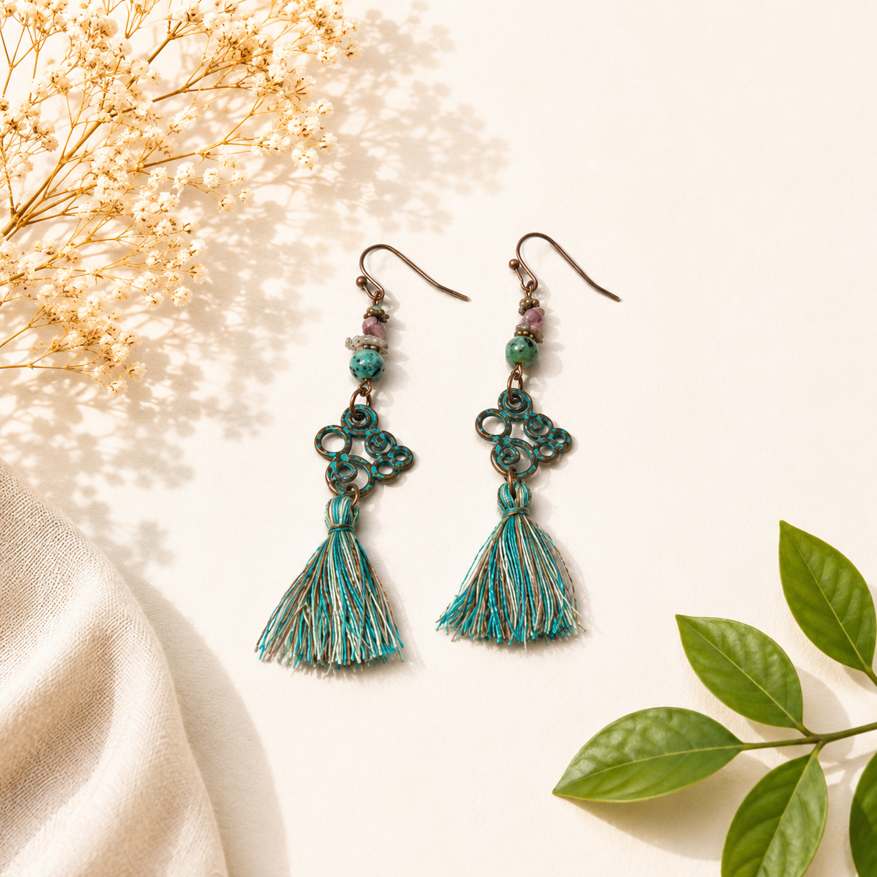 Bohemian Scroll Tassel Earrings