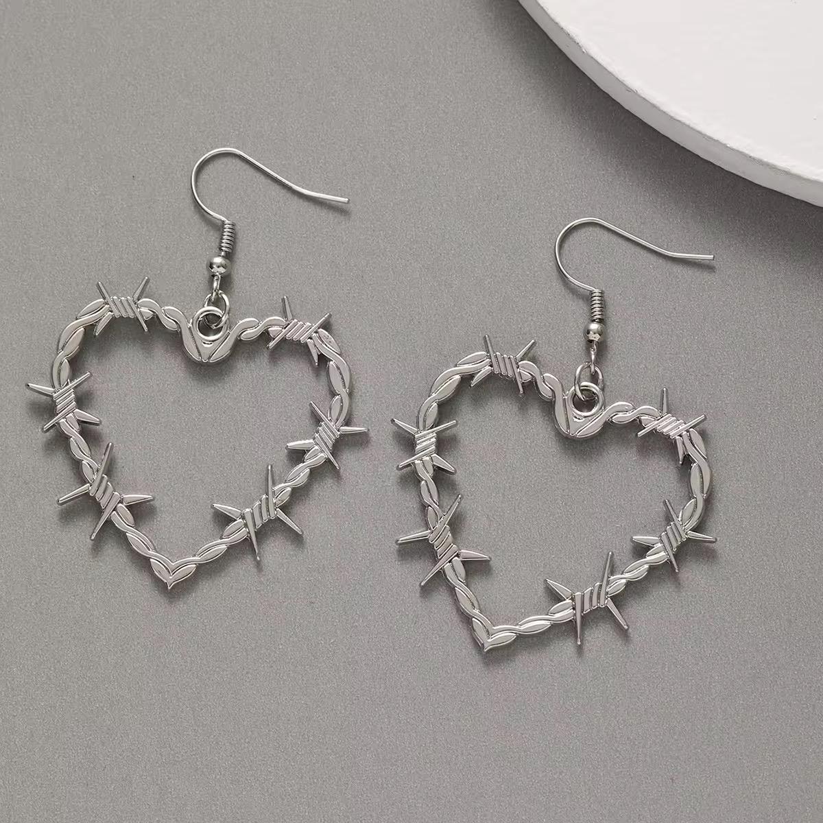 Barbed Wire Heart Statement Earrings