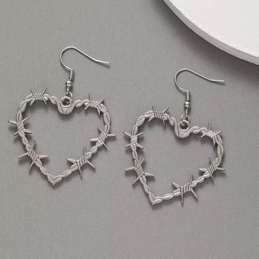 Barbed Wire Heart Statement Earrings