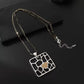 Silver Organic Cutout Square Pendant Necklace with Gold Accent, Triple Chain