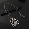 Silver Organic Cutout Square Pendant Necklace with Gold Accent, Triple Chain
