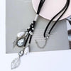 Crystal Teardrop & Pearl Tassel Pendant Necklace with Leaf Charms