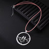 Silver Bird on Branch Circle Pendant Necklace with Pink Cord