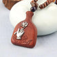 Buddha Hand Holding Lotus Carved Rosewood Pendant Necklace with Beaded Chain