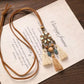 Vintage Enamel Daisy Flower Pendant Necklace with Beads & Triple Tassels