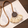 Copper Mandala Rhinestone Medallion Necklace with Ivory Tassel Fan