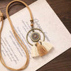 Bronze Hoop Sunflower Medallion Necklace with Cream & Camel Tassels