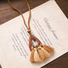 Wooden Teardrop Rhinestone Horseshoe Pendant Necklace with Tassels