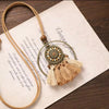 Bronze Hoop Enamel Mandala Charm Necklace with Beige Tassel Cluster