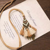 Chevron Enamel Rhombus Pendant Necklace with Tassels & Bronze Chain Fringe