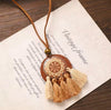 Mandala Print Copper Disc on Wood Pendant Necklace with Tassel Fringe