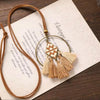 Bronze Hoop Zigzag Chevron Rhombus Necklace with Beige & Tan Tassels