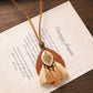 Wooden Teardrop Enamel Lotus Pendant Necklace with Cream Tassels