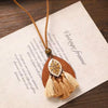 Wooden Teardrop Enamel Lotus Pendant Necklace with Cream Tassels