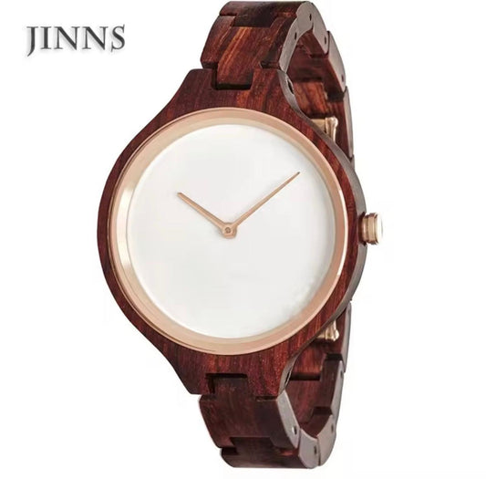 Minimalist White Dial Red Sandalwood Watch with Rose Gold Bezel